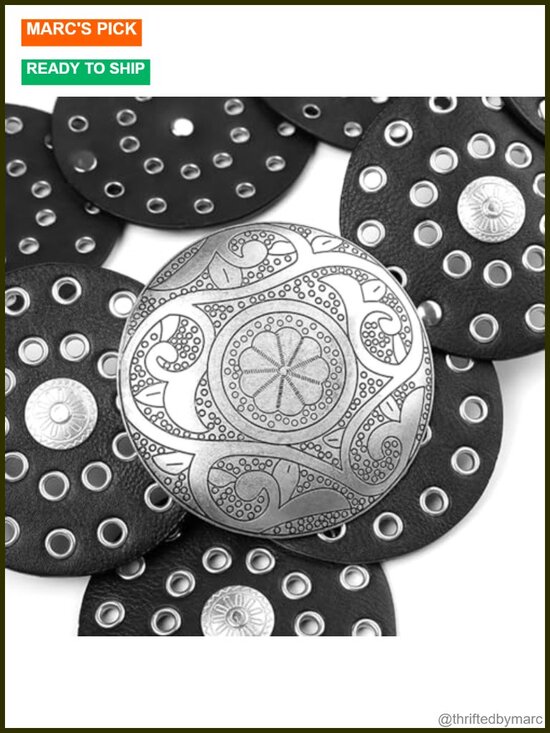 PU Leather Hollow Out Wide Disc Belt with Alloy Buckle main image 4